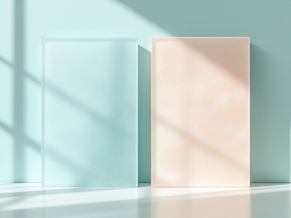 Two clean abstract panels side by side, one icy and one warm, a calm comparison